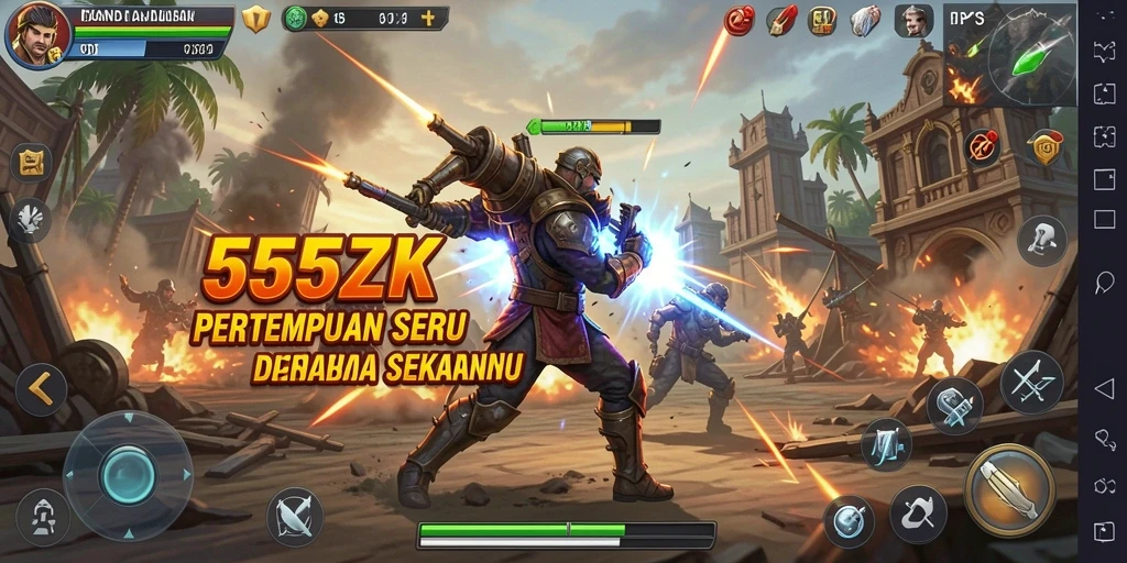 Screenshot menunjukkan aksi pertempuran intens di 555ZK.