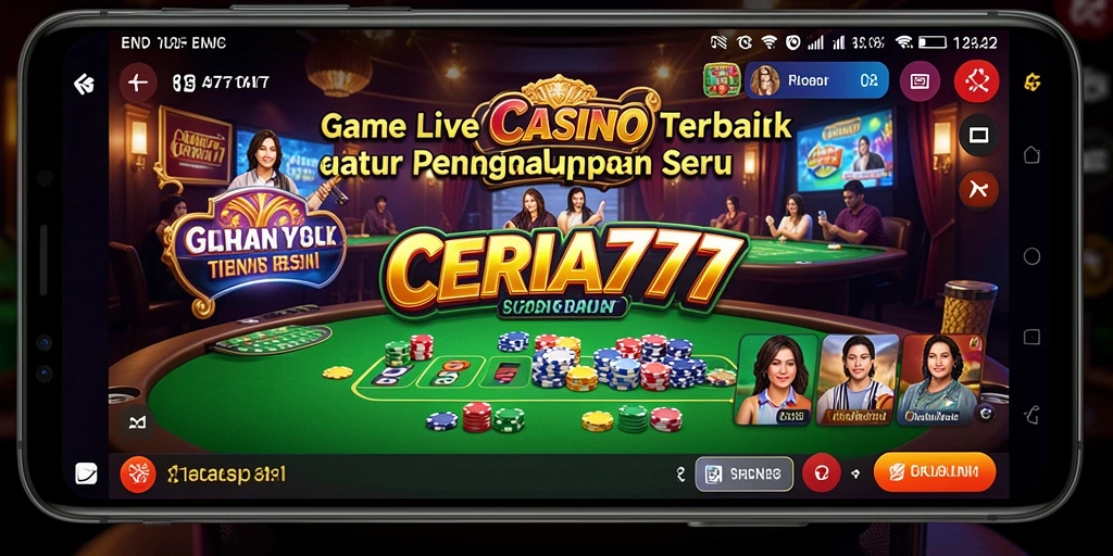 Screenshot gameplay CERIA777 yang menunjukkan dealer langsung dan suasana permainan yang seru.