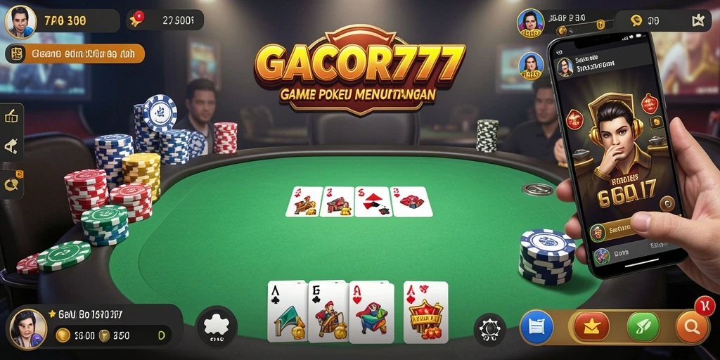 Tampilan gameplay seru GACOR777 dengan meja poker yang penuh aksi.