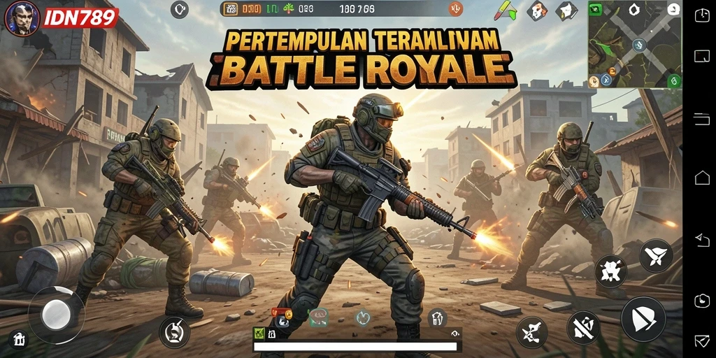 Screenshot gameplay IDN789 menampilkan aksi pertempuran sengit Battle Royale.