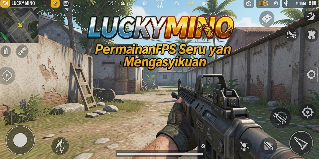 Tangkapan layar menunjukkan intensitas pertempuran dalam game FPS LUCKYMINO.