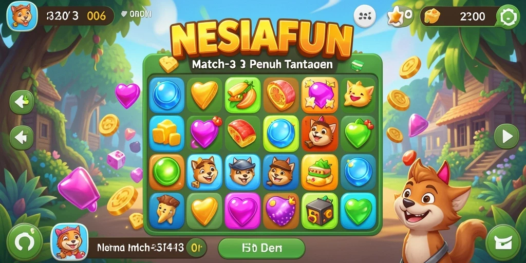Tangkapan layar gameplay NESIAFUN yang menggambarkan tantangan Match-3 yang mendebarkan.