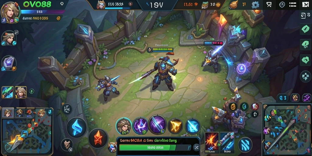 Tangkapan layar gameplay OVO88 yang mendebarkan dengan aksi MOBA intens.