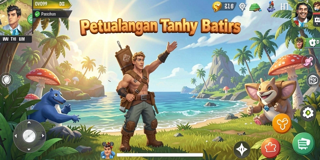 Screenshot OVO99 menunjukkan aksi petualangan di dunia terbuka.