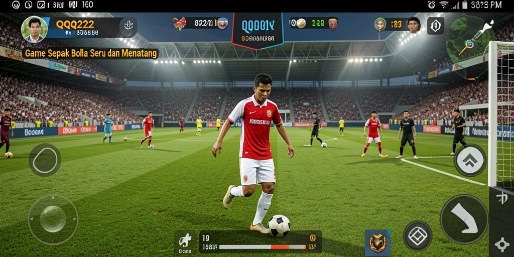 Tampilan seru gameplay sepak bola QQ222 di lapangan.