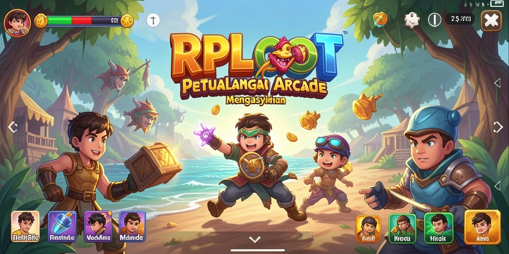 Screenshot utama RPLOOT menampilkan aksi seru gameplay Arcade.